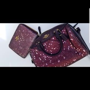 COACH Micro Mini Purple Heart Glitter Bennett Sachel Crossbody Purse